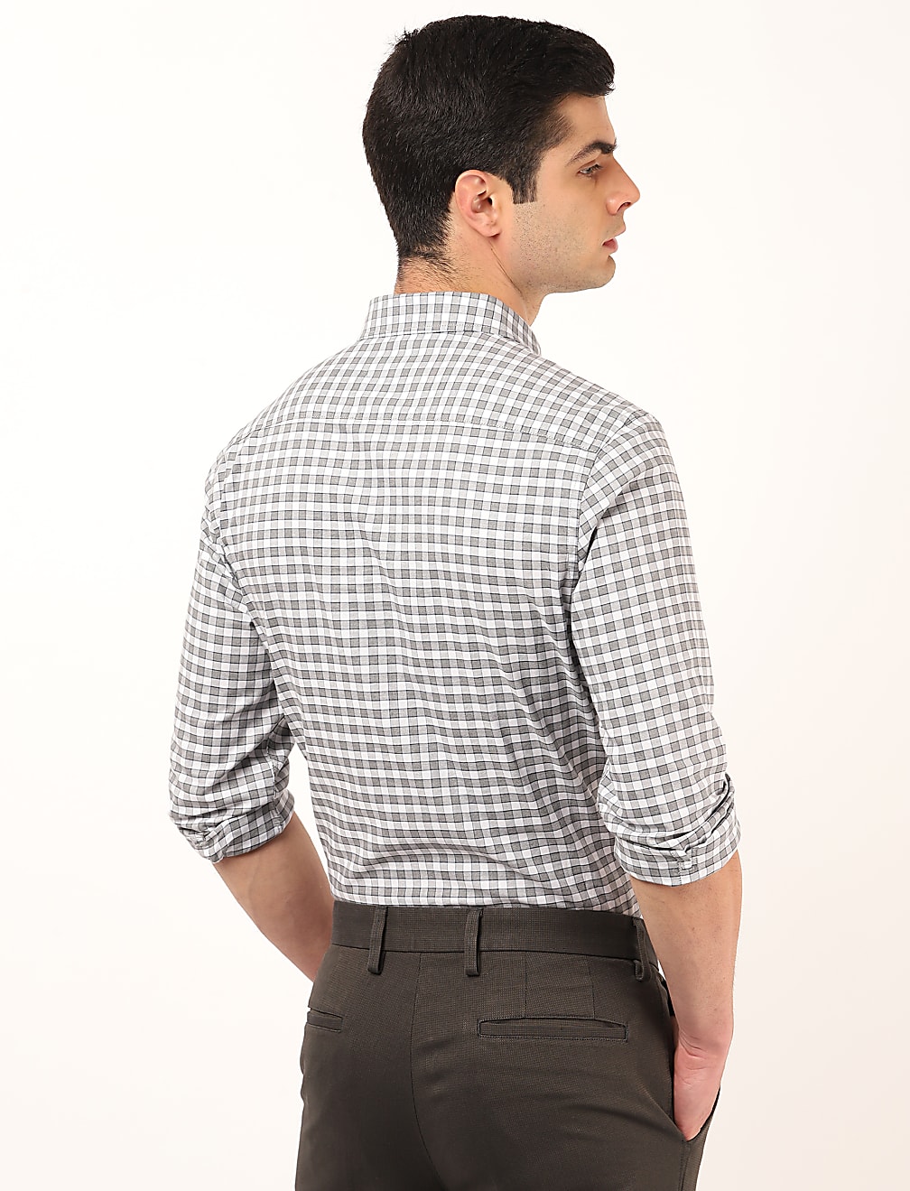 Pure Cotton Checked Spread Collar Shirt