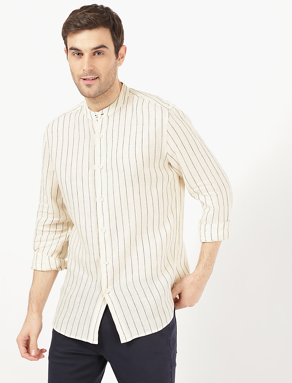 Pure Linen Grandad Collar Shirt