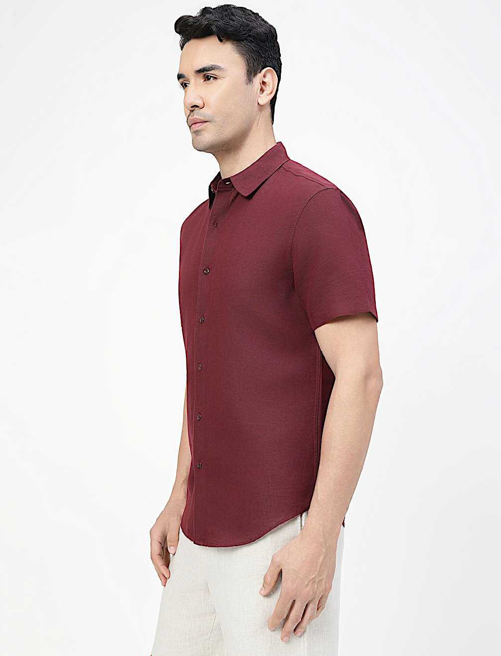 Linen Rich Plain Spread Collar Shirt