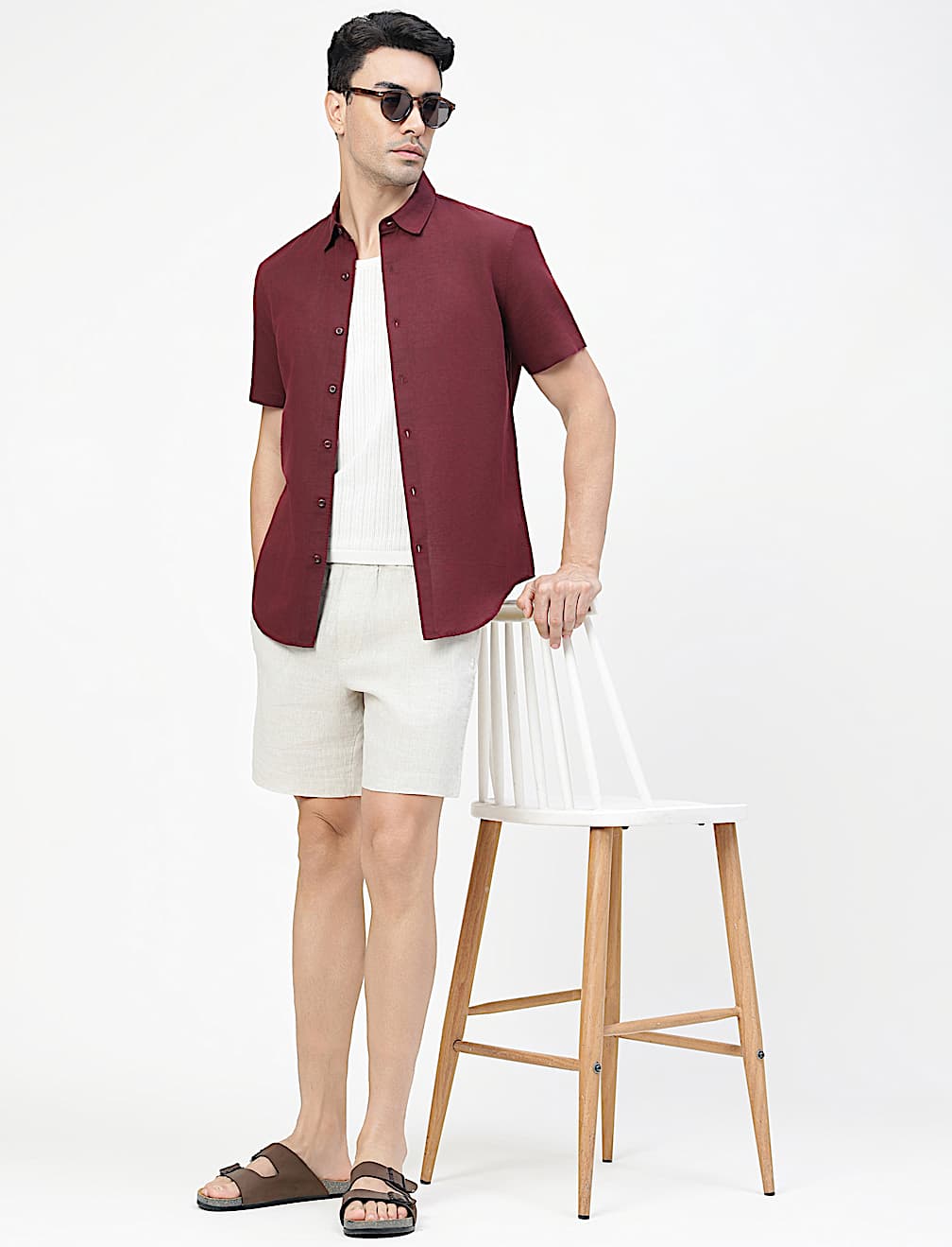 Linen Rich Plain Spread Collar Shirt