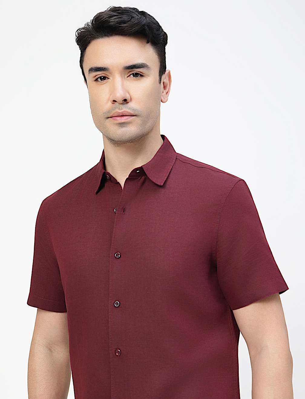 Linen Rich Plain Spread Collar Shirt