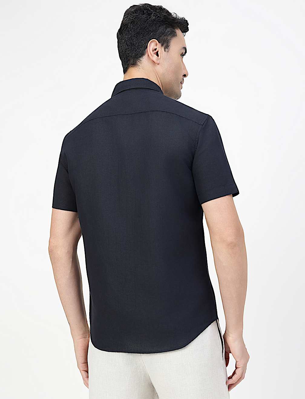 Linen Rich Plain Spread Collar Shirt