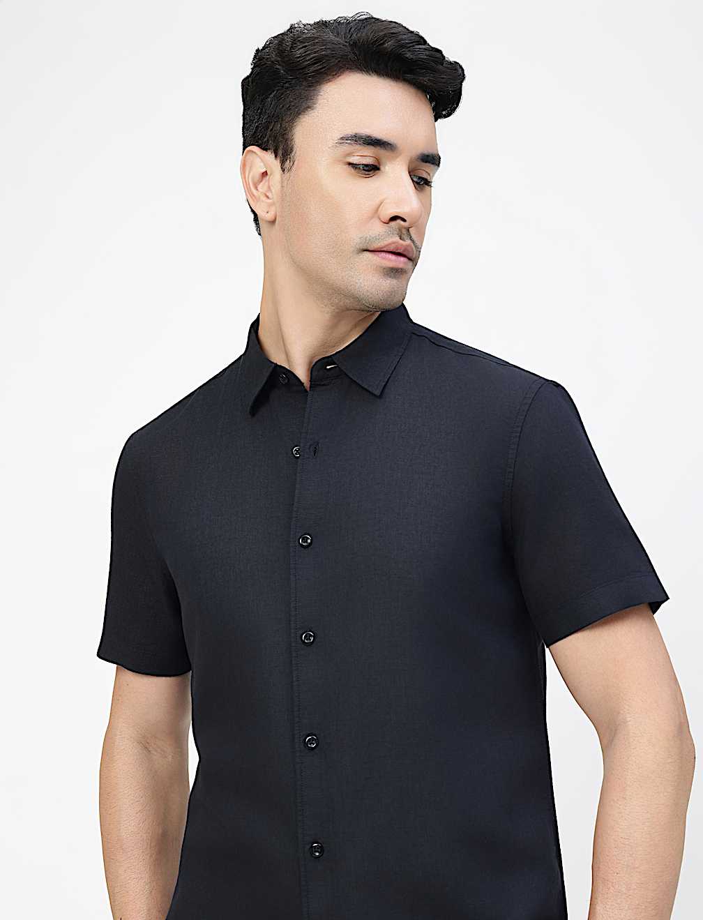 Linen Rich Plain Spread Collar Shirt