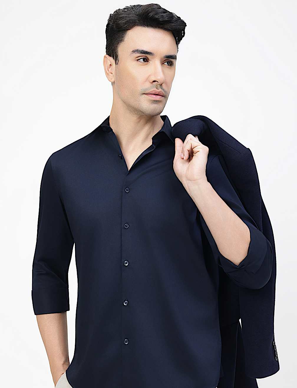 Cotton Rich Plain Spread Collar Shirt