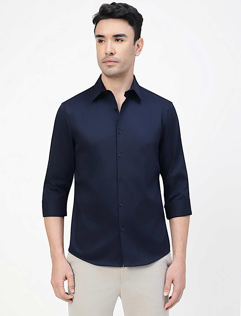 Cotton Rich Plain Spread Collar Shirt