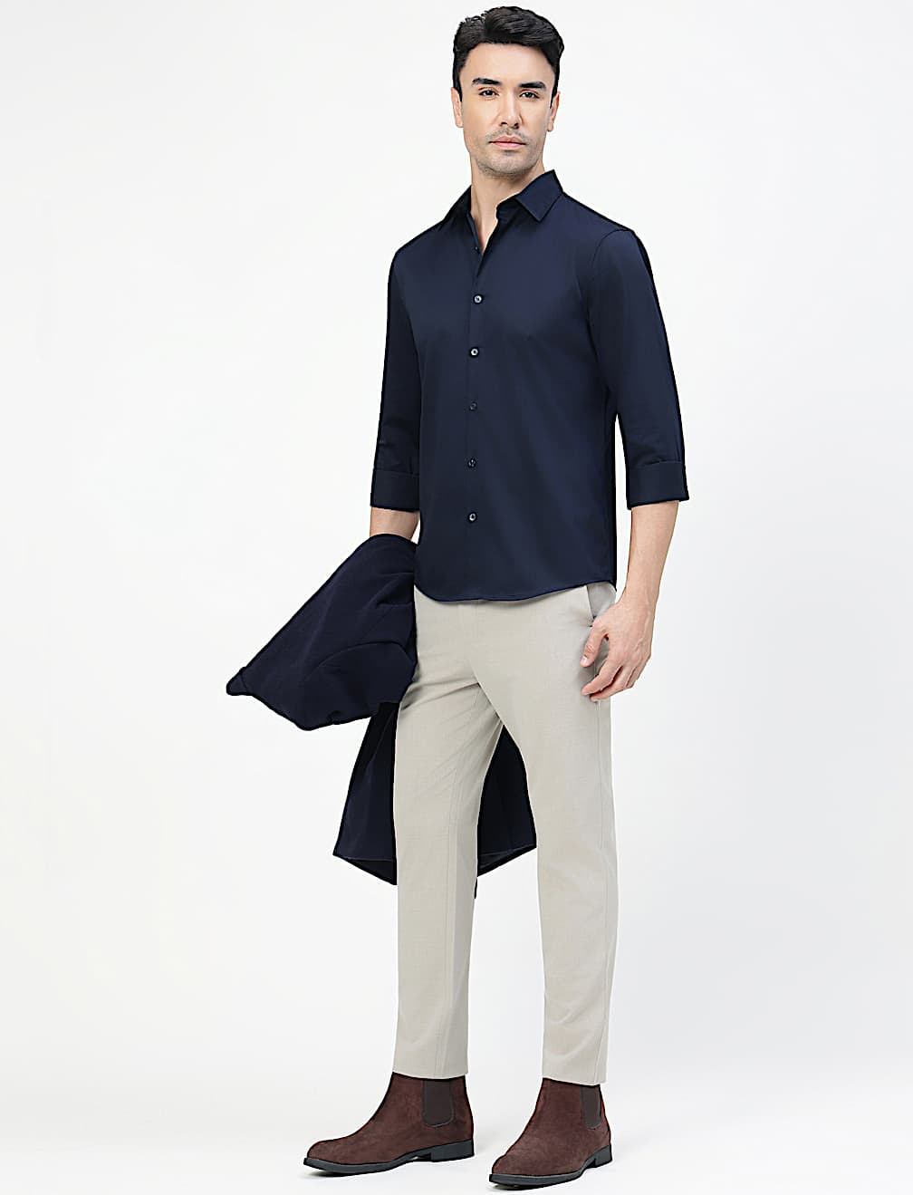 Cotton Rich Plain Spread Collar Shirt