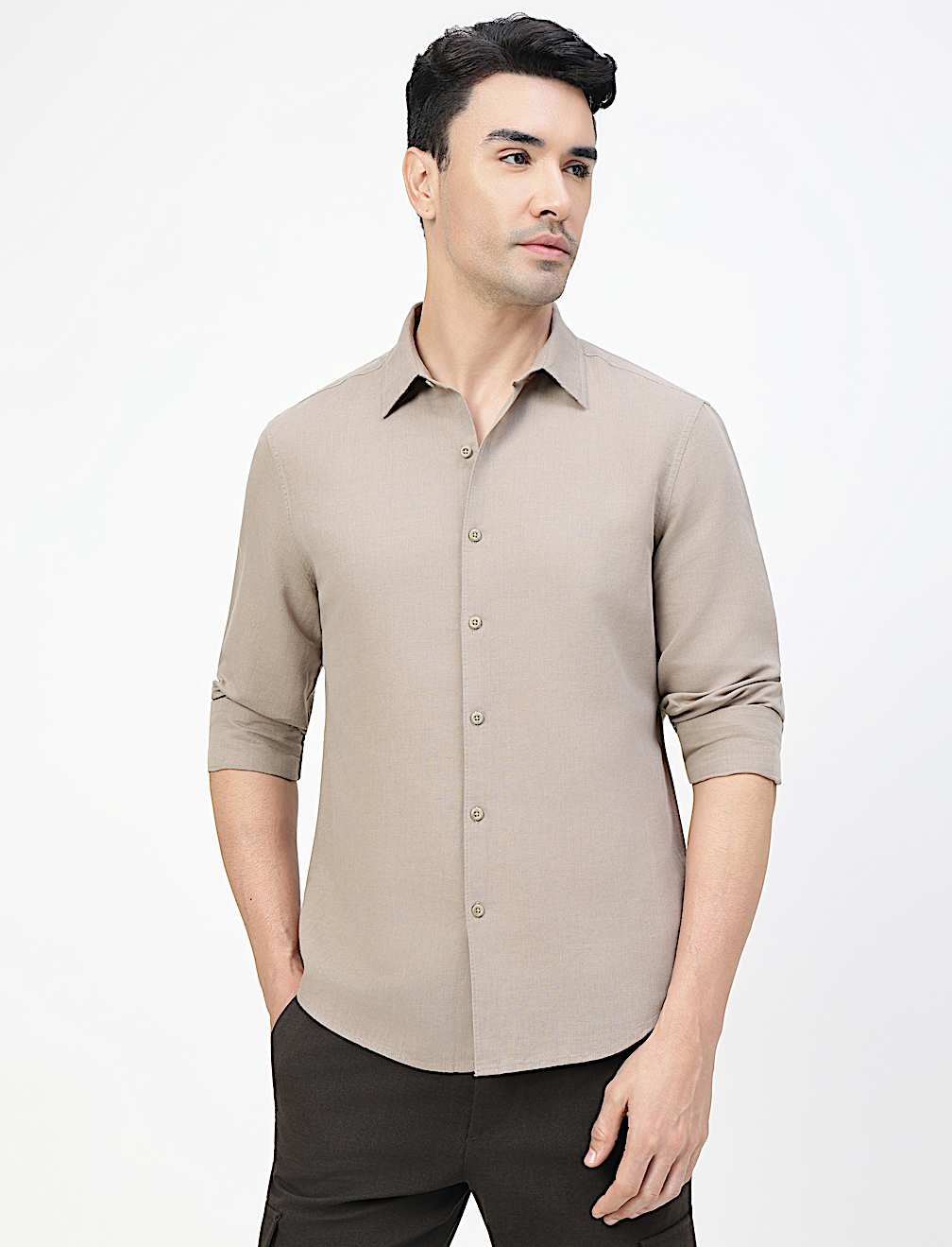 Linen Rich Plain Classic Collar Shirt
