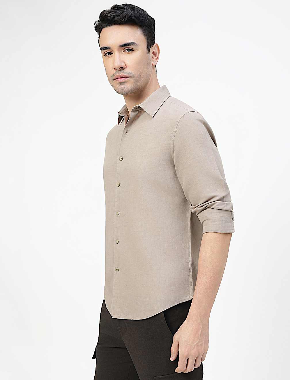 Linen Rich Plain Classic Collar Shirt