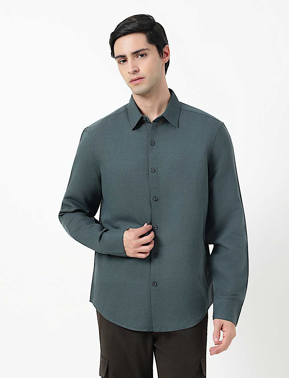 Linen Rich Plain Classic Collar Shirt