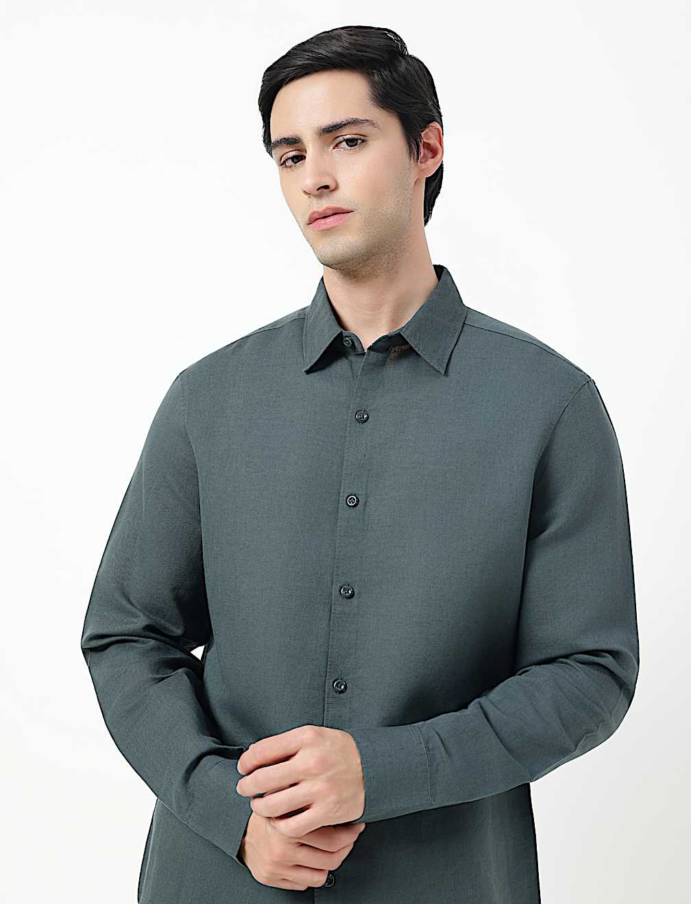 Linen Rich Plain Classic Collar Shirt