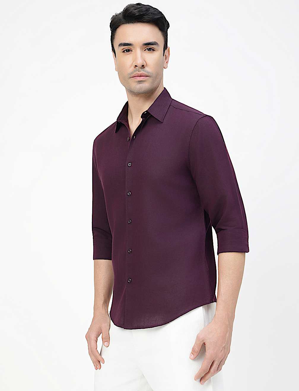 Linen Rich Plain Classic Collar Shirt