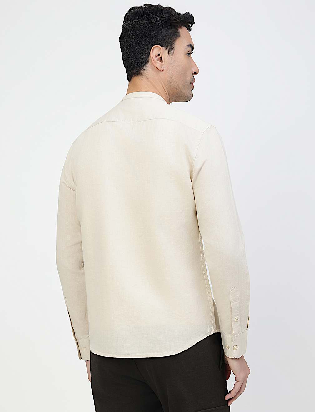 Linen Rich Plain Band Collar Shirt
