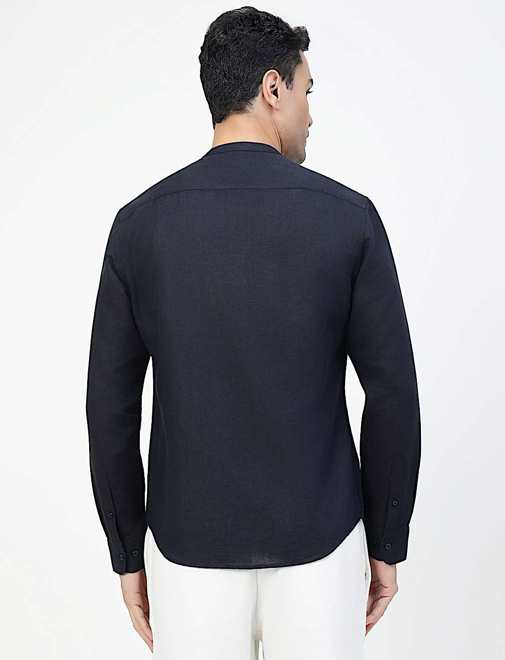 Linen Rich Plain Band Collar Shirt