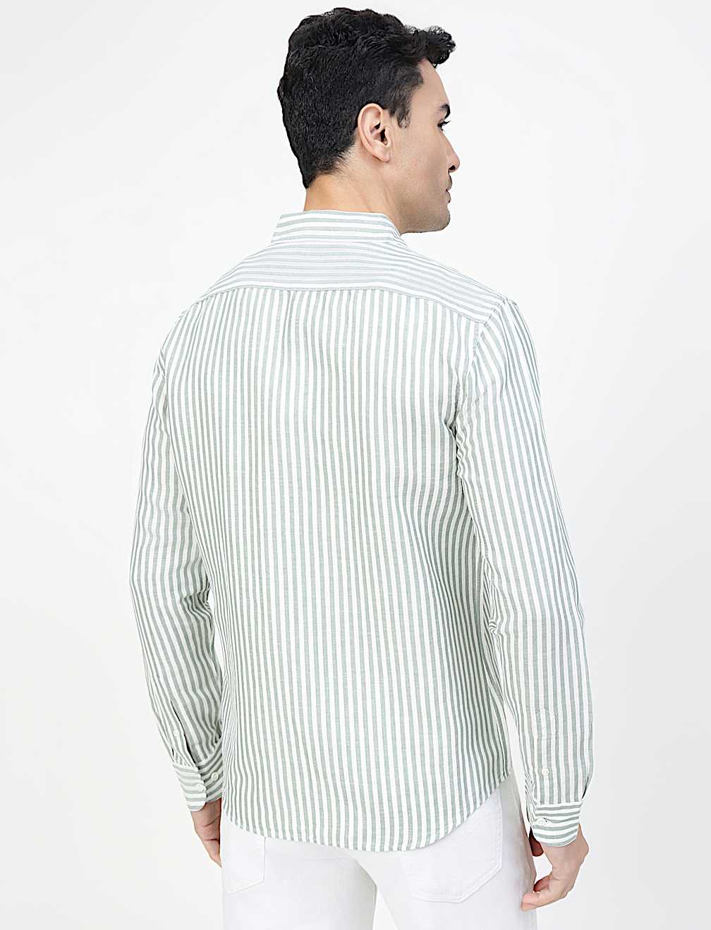 Linen Rich Striped Spread Collar Shirt