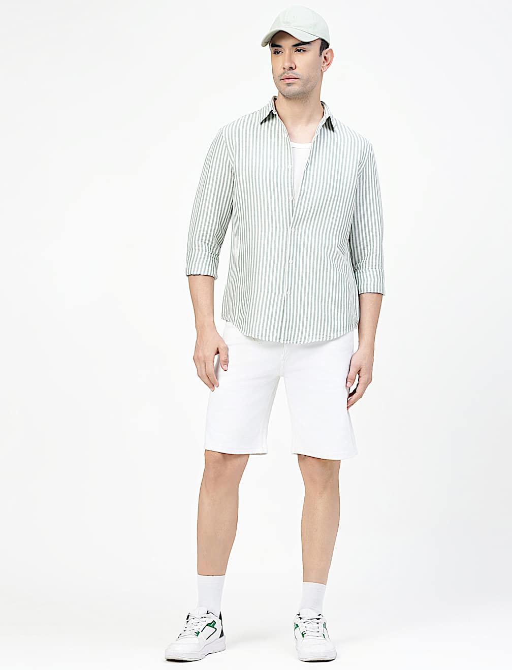 Linen Rich Striped Spread Collar Shirt