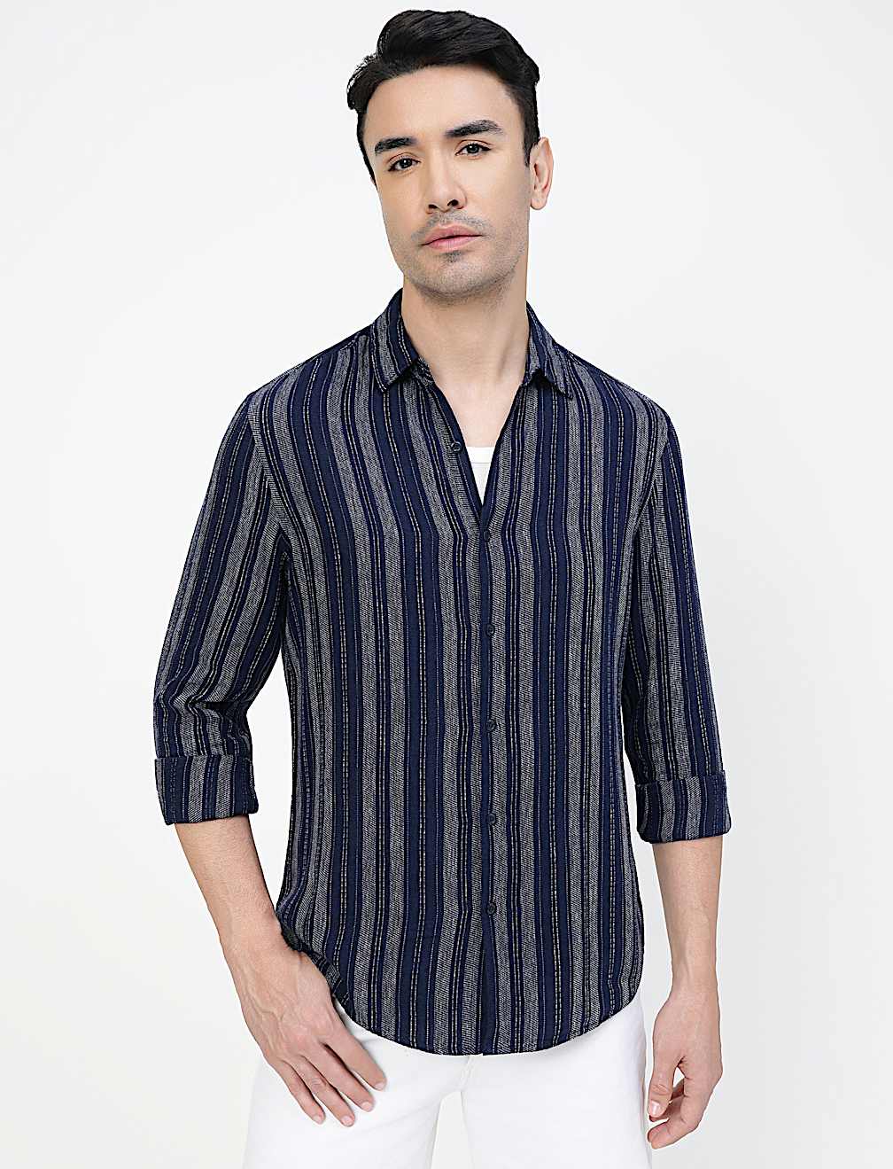 Viscose Rich Striped Spread Collar Shirt