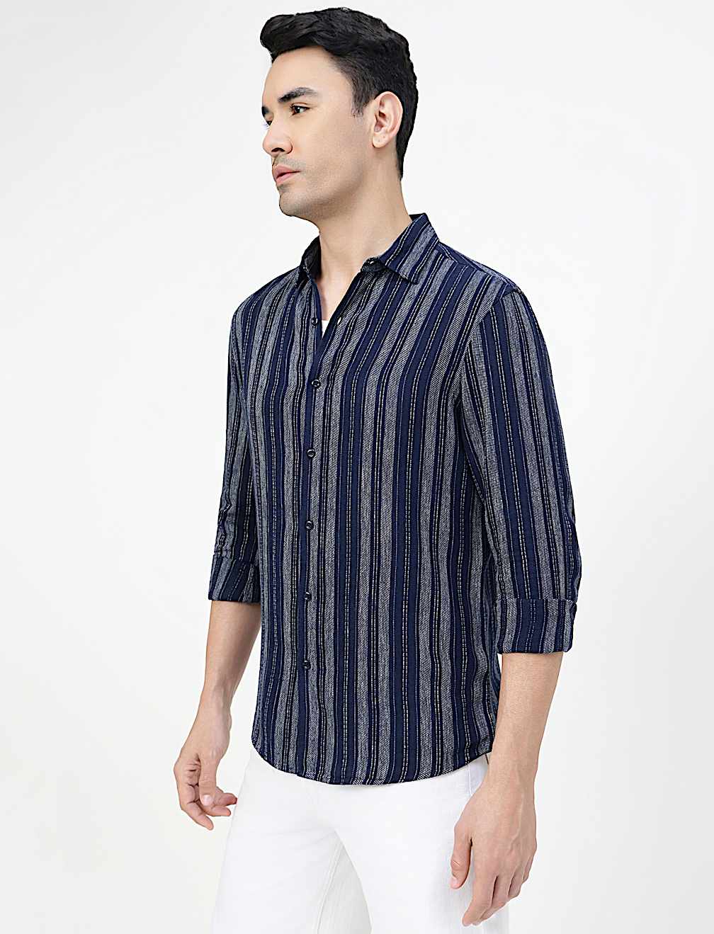 Viscose Rich Striped Spread Collar Shirt