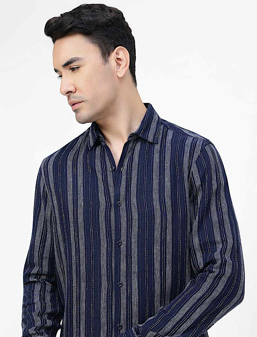 Viscose Rich Striped Spread Collar Shirt