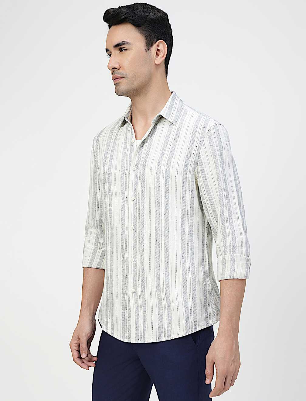 Viscose Rich Striped Spread Collar Shirt