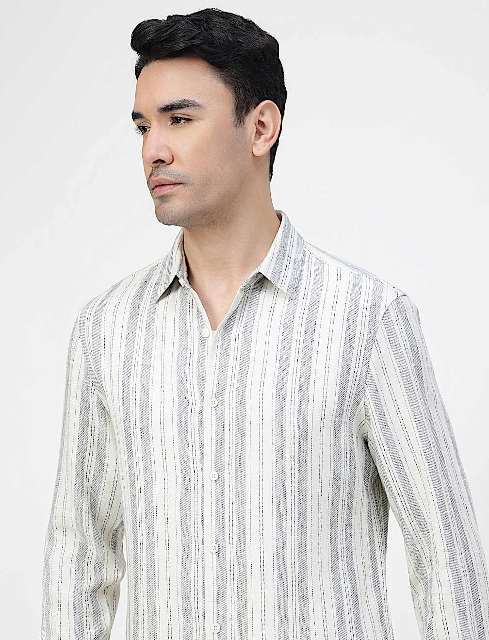 Viscose Rich Striped Spread Collar Shirt
