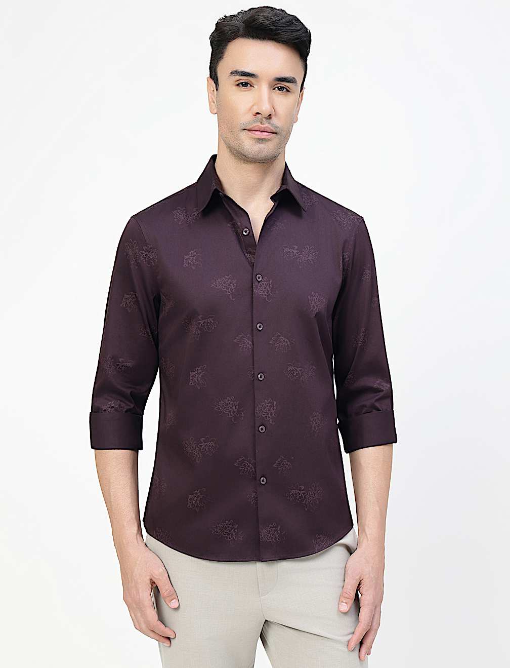 Cotton Rich Floral Print Spread Collar Shirt