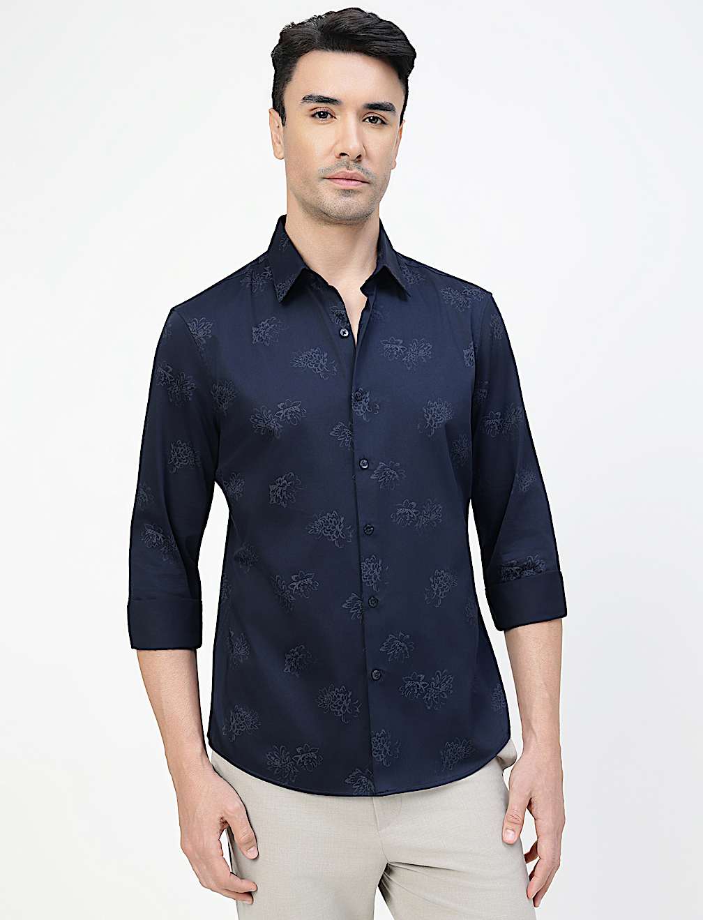 Cotton Rich Floral Print Spread Collar Shirt