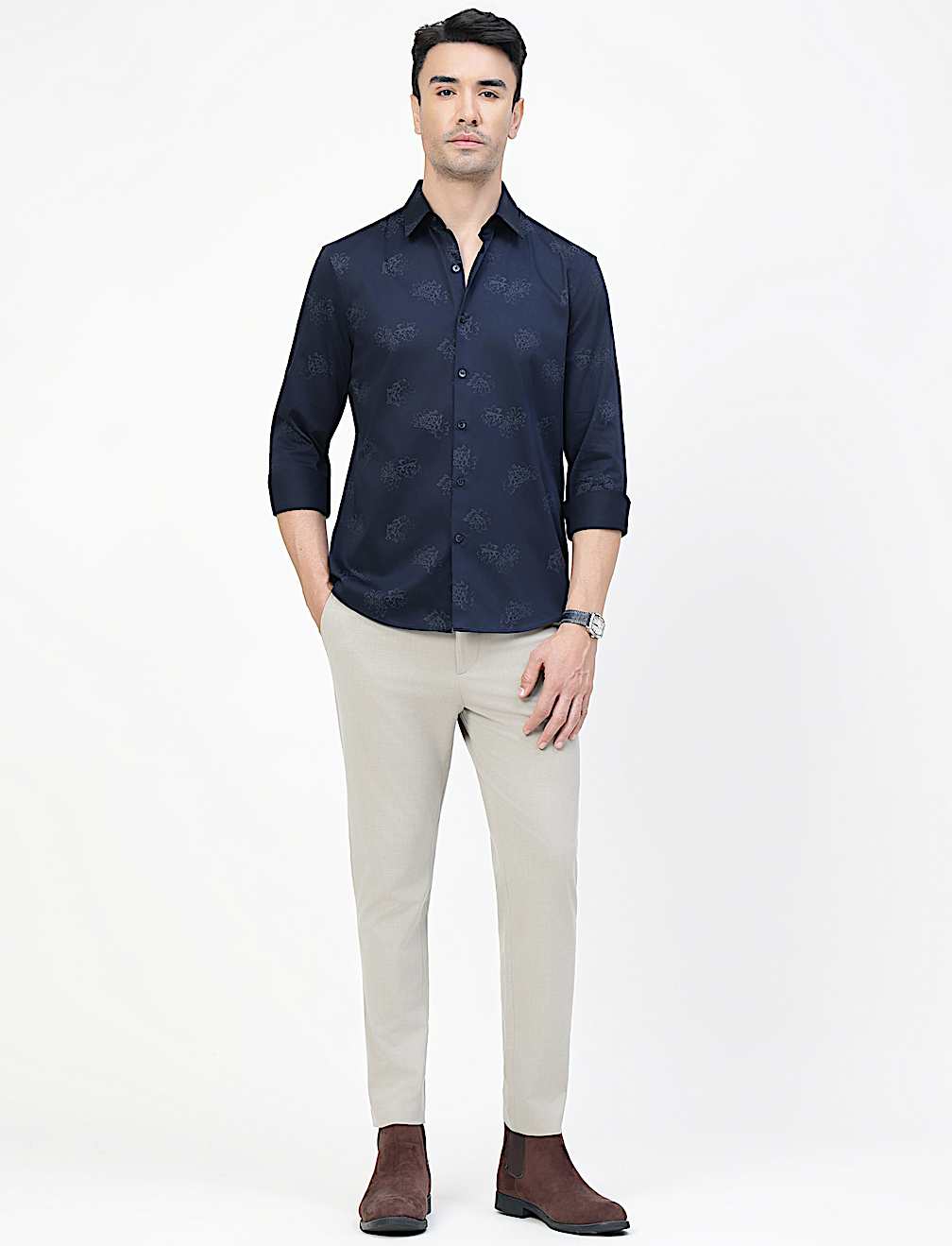 Cotton Rich Floral Print Spread Collar Shirt