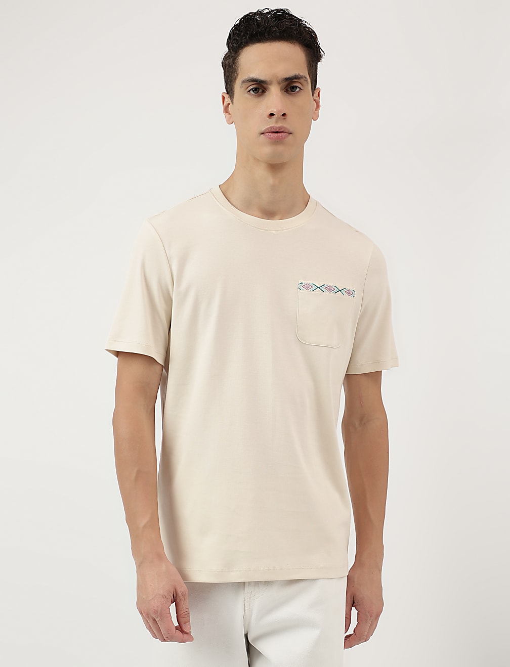 Pure Cotton Embroidered Round Neck T-Shirt
