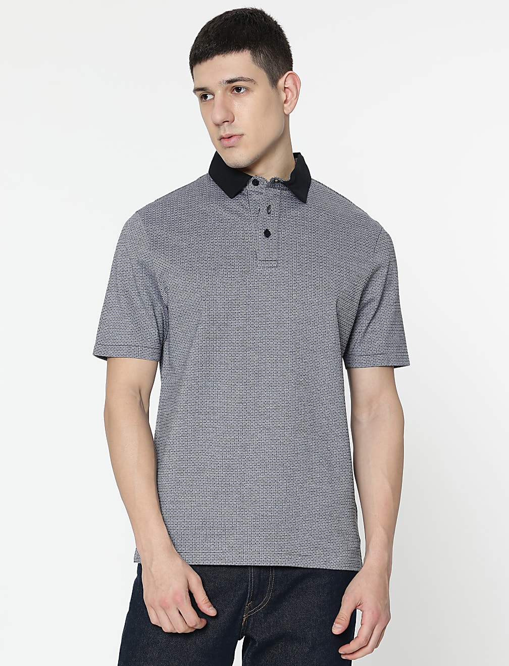 Pure Cotton Self Design Polo T-Shirt