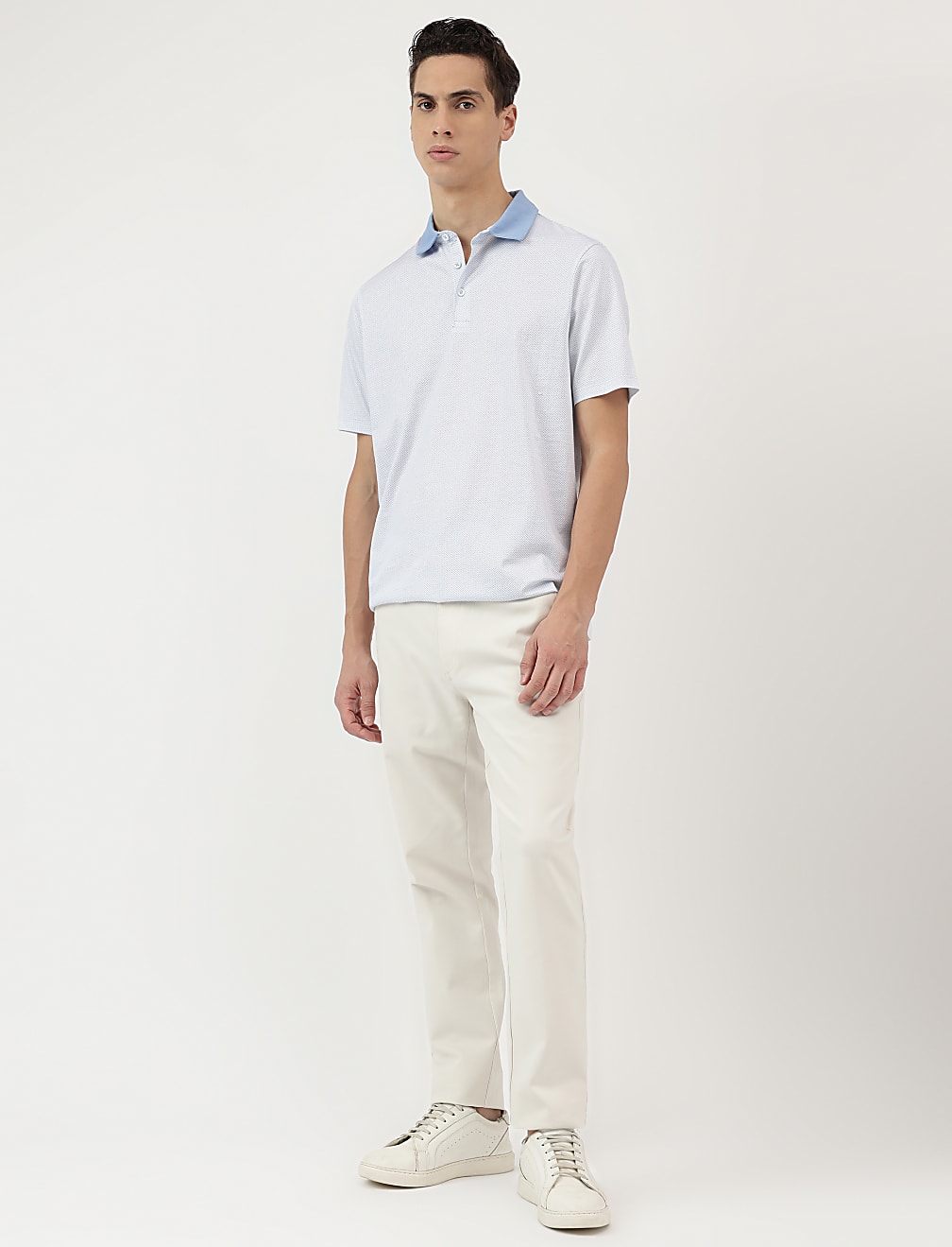 Pure Cotton Micro Print Polo Neck T-Shirt