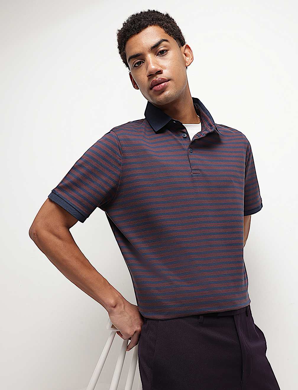 Pure Cotton Striped Polo T-Shirt