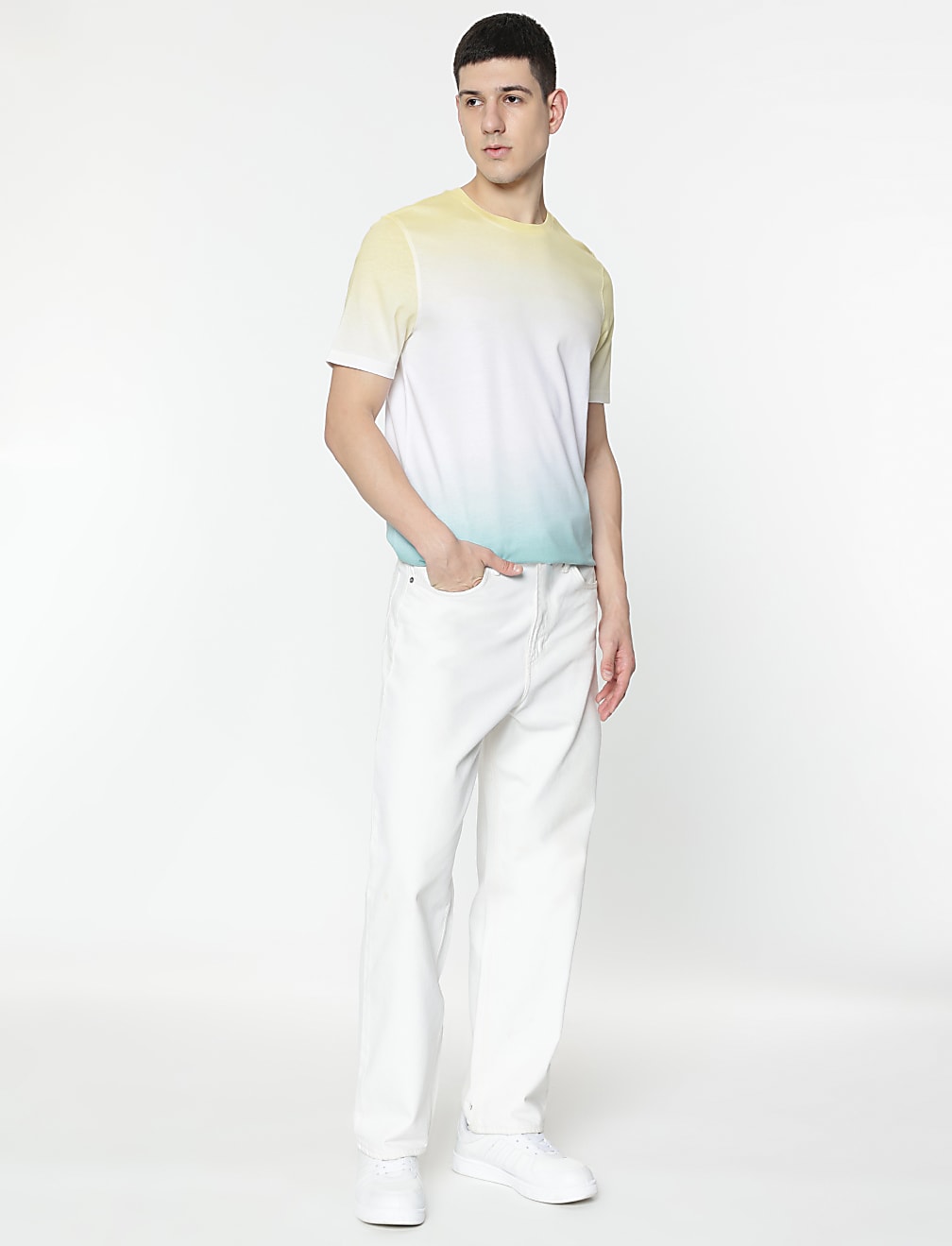 Pure Cotton Ombre Round Neck T-Shirt
