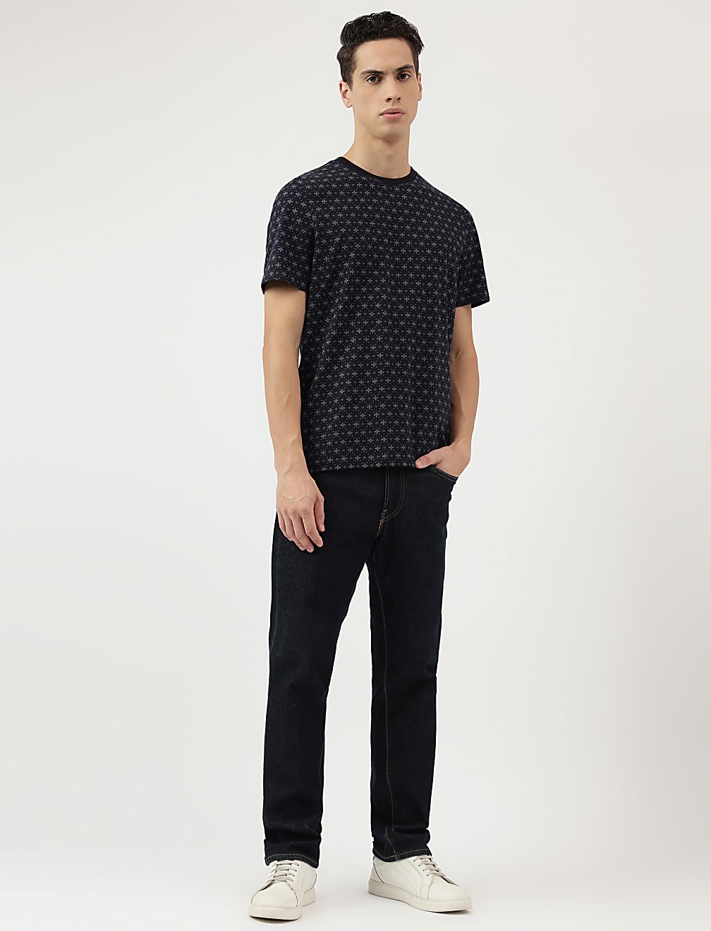 Cotton Rich Micro Print Round Neck T-Shirt