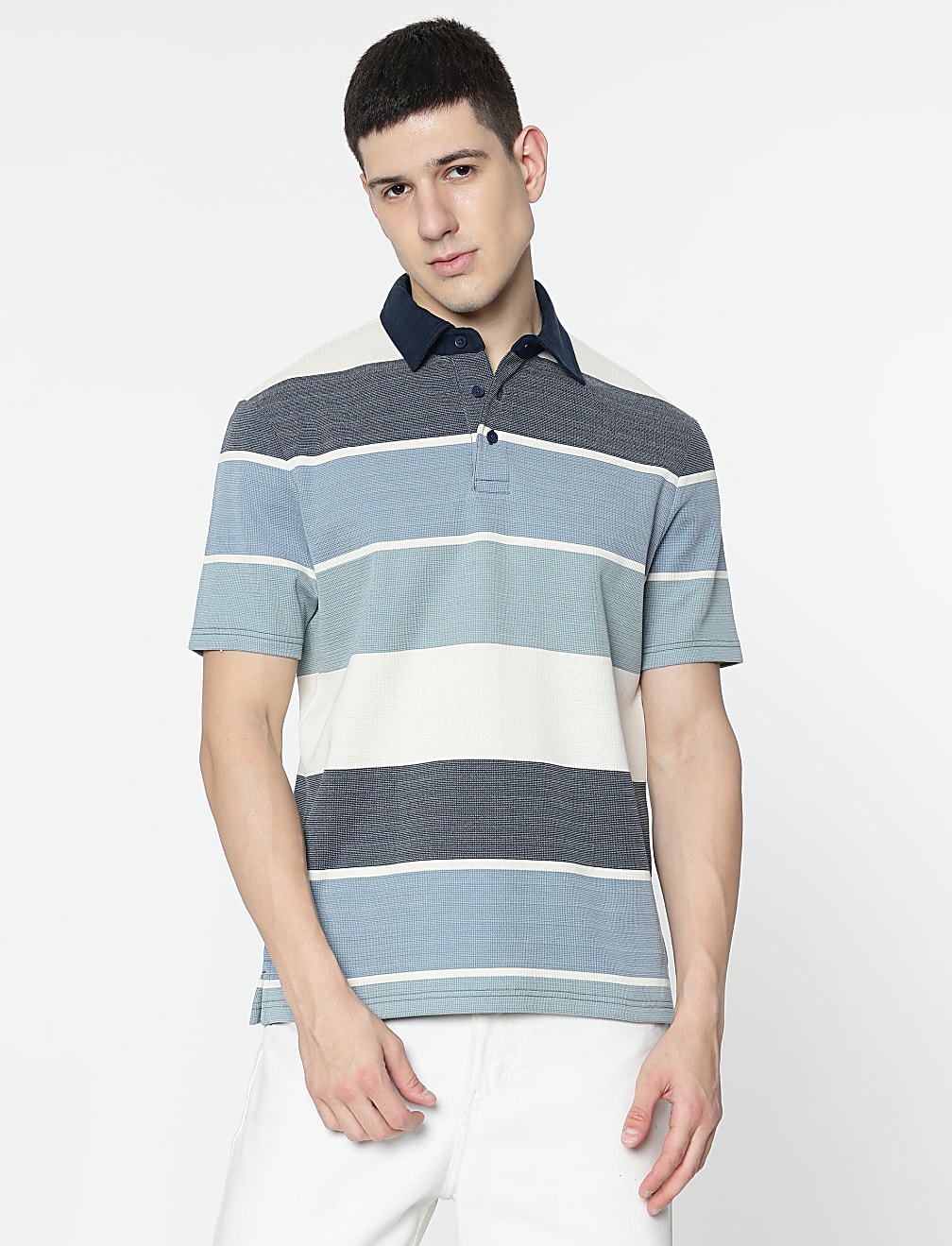 Cotton Rich Stripes Polo T-Shirt