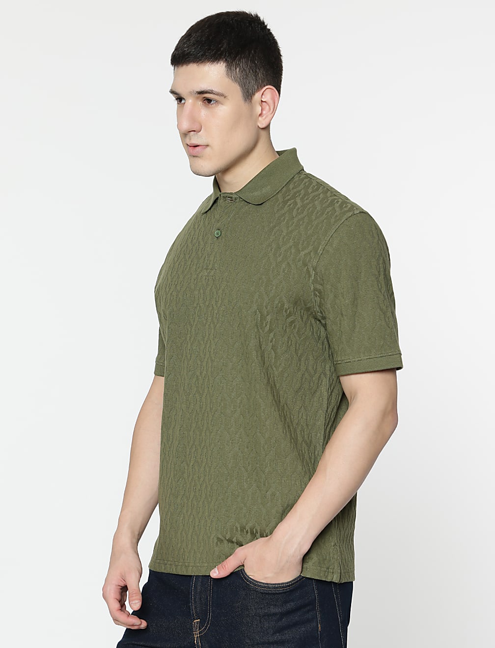 Cotton Rich Self Design Polo T-Shirt