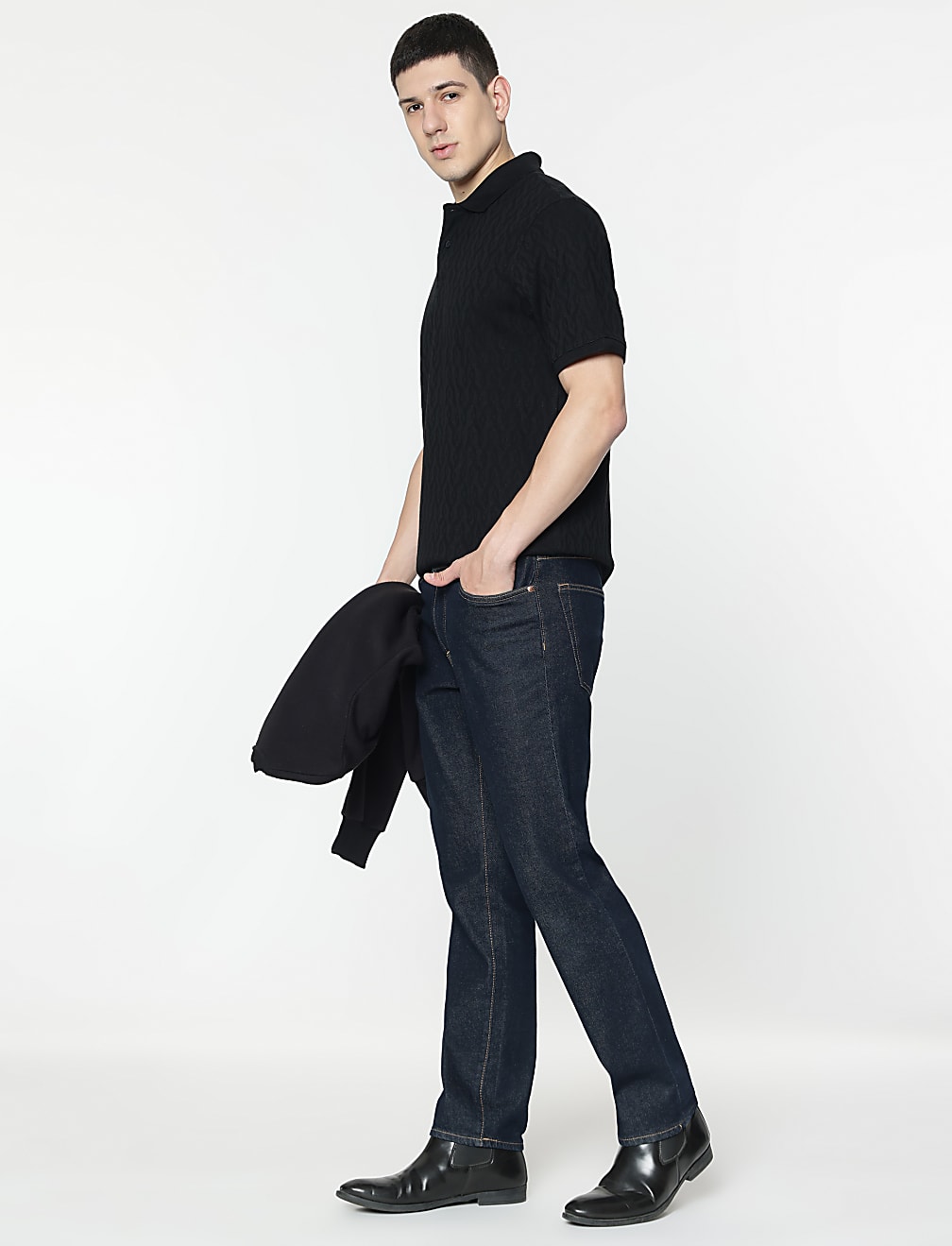 Cotton Rich Self Design Polo T-Shirt