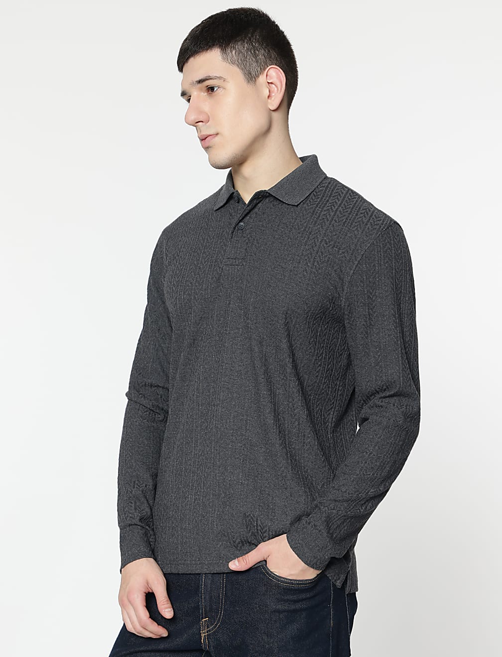 Cotton Rich Self Design Polo T-Shirt