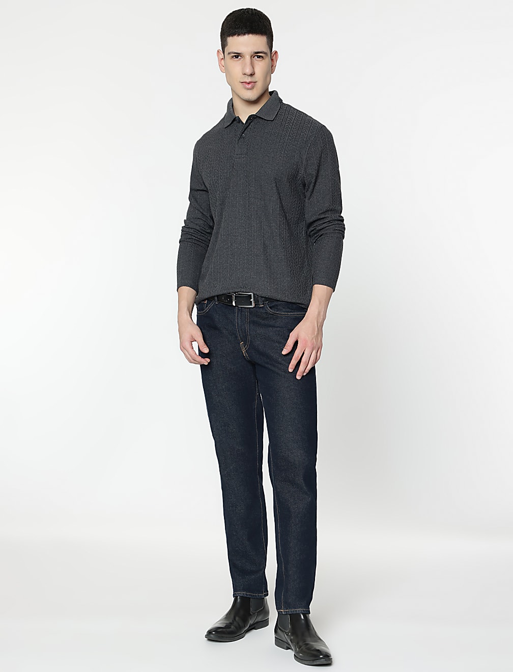 Cotton Rich Self Design Polo T-Shirt