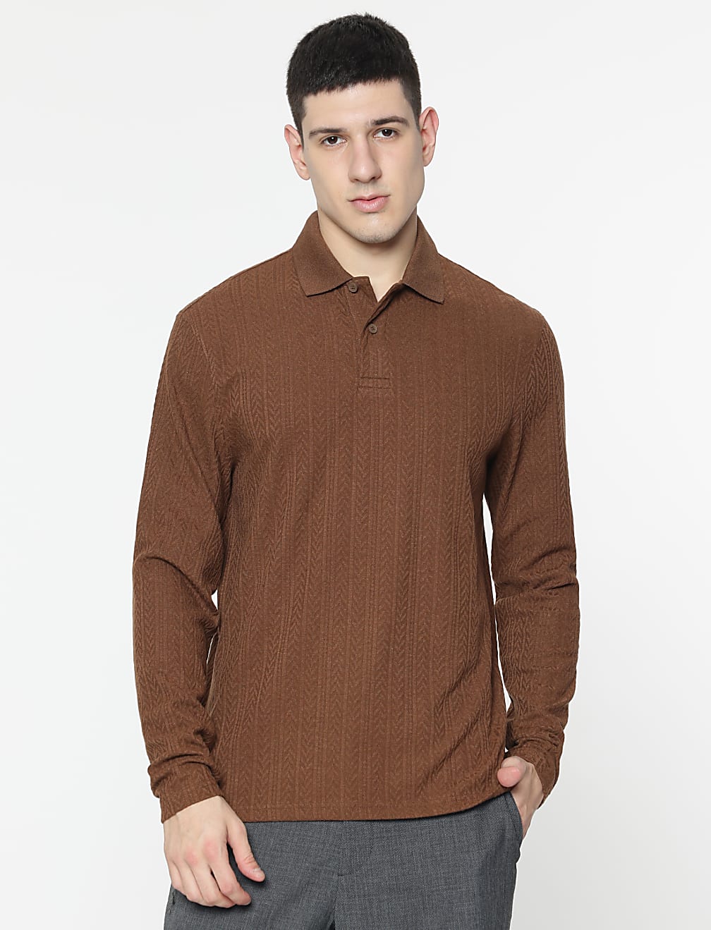 Cotton Rich Self Design Polo T-Shirt