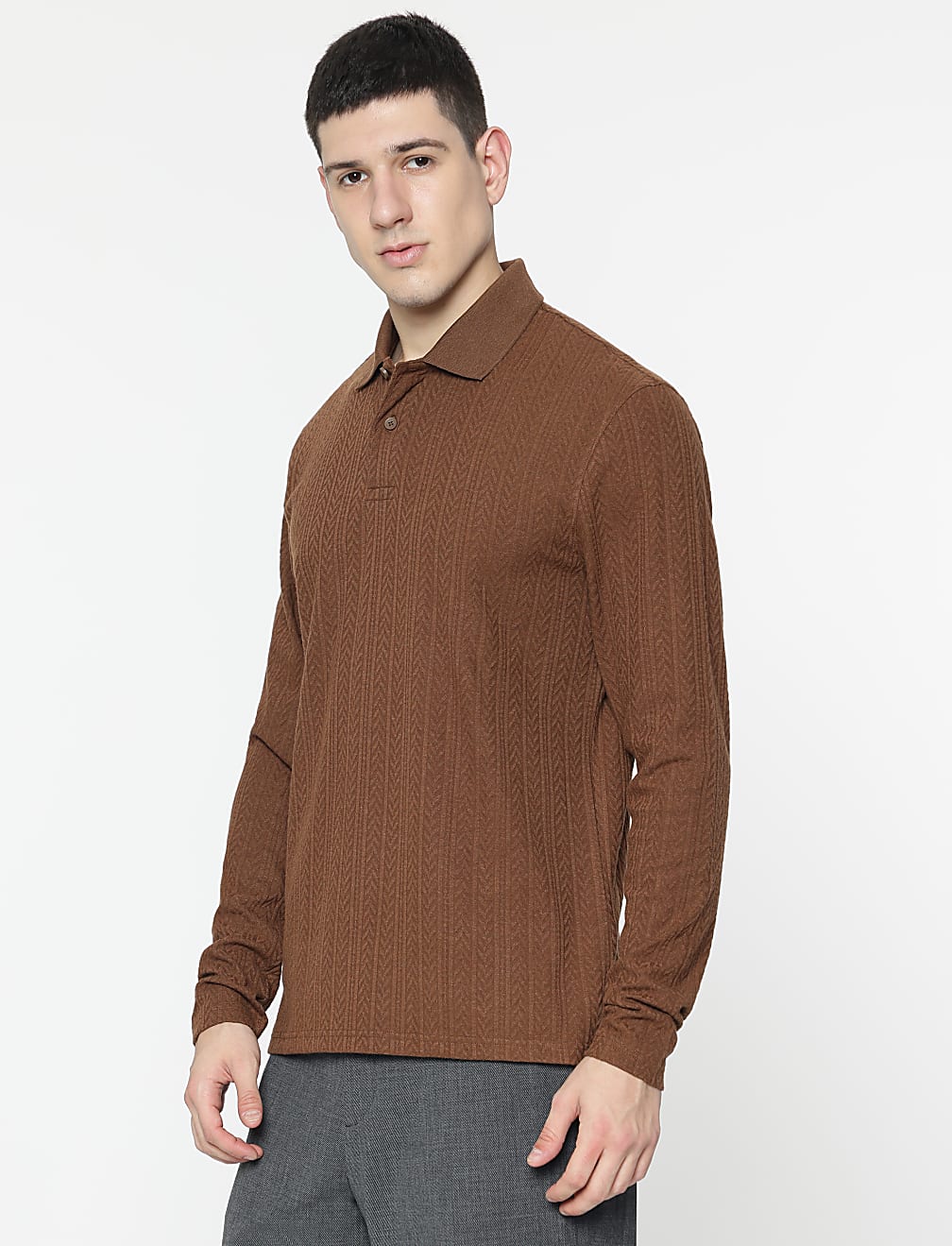 Cotton Rich Self Design Polo T-Shirt