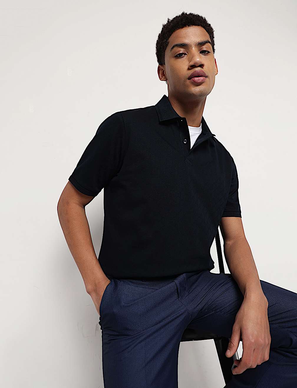 Pure Cotton Textured Polo Neck T-Shirt