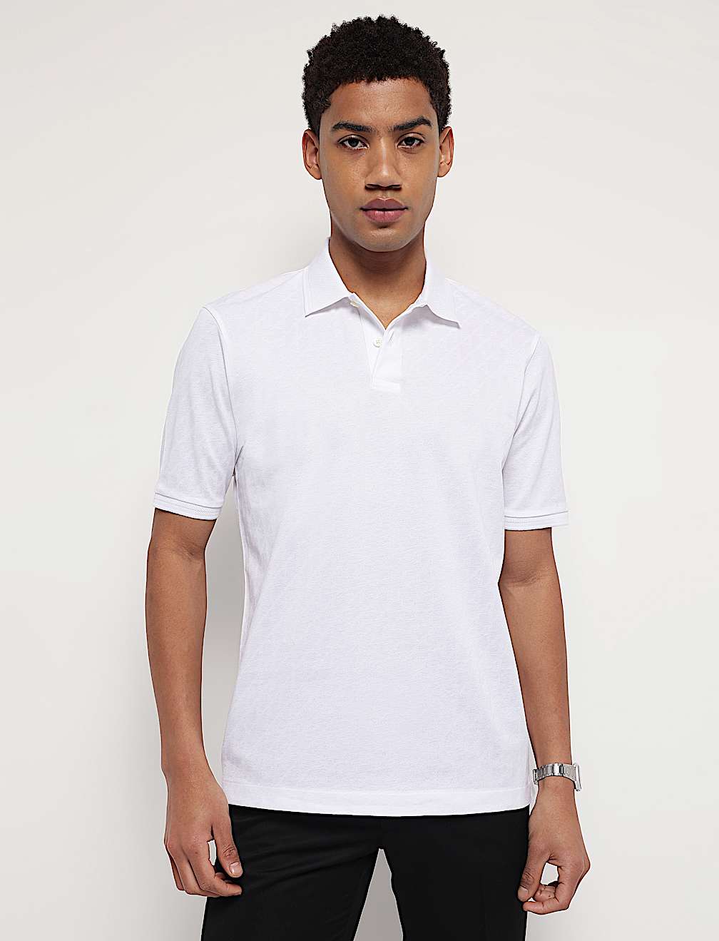 Pure Cotton Textured Polo Neck T-Shirt
