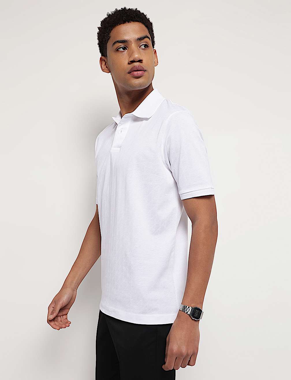Pure Cotton Textured Polo Neck T-Shirt