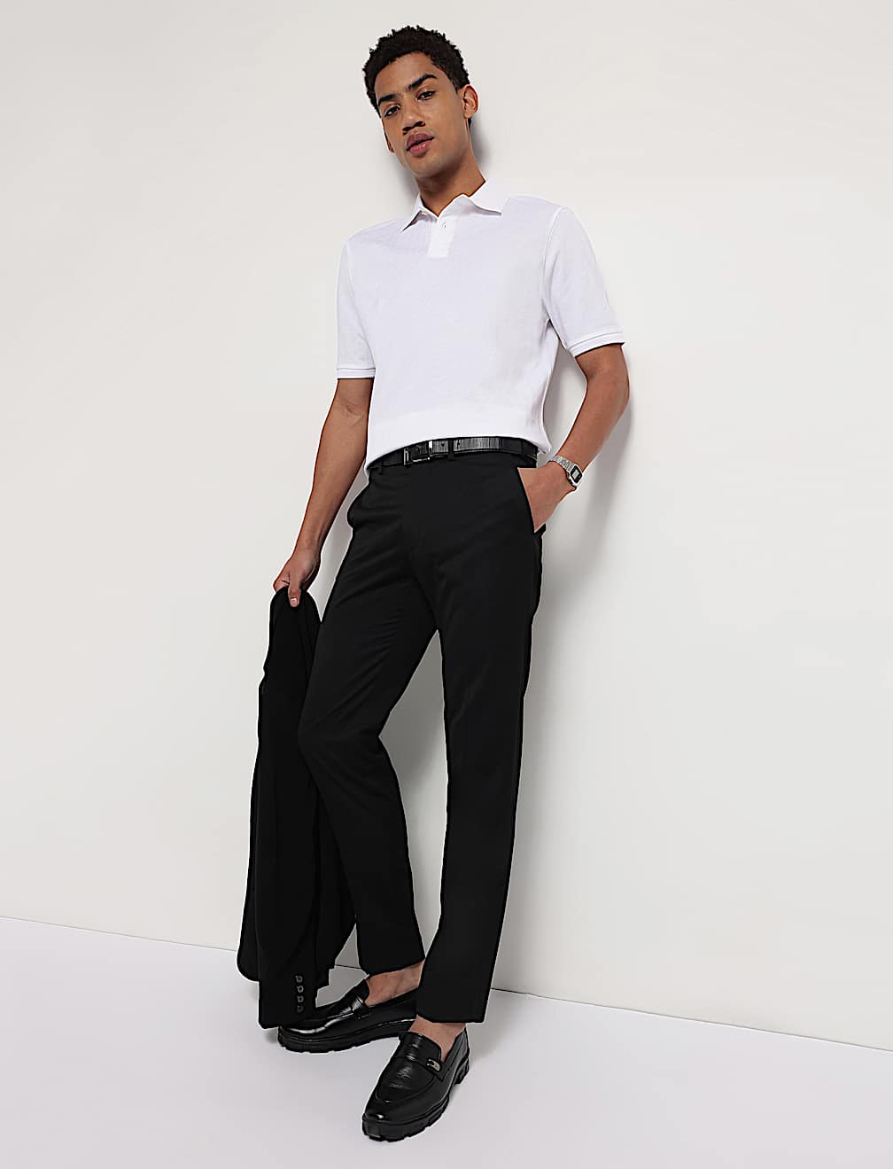 Pure Cotton Textured Polo Neck T-Shirt
