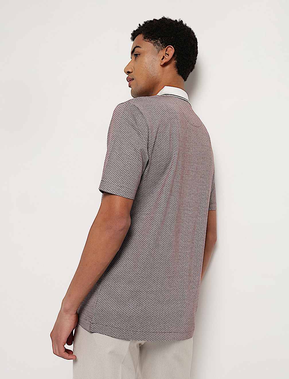 Pure Cotton Geometric Polo Neck T-Shirt