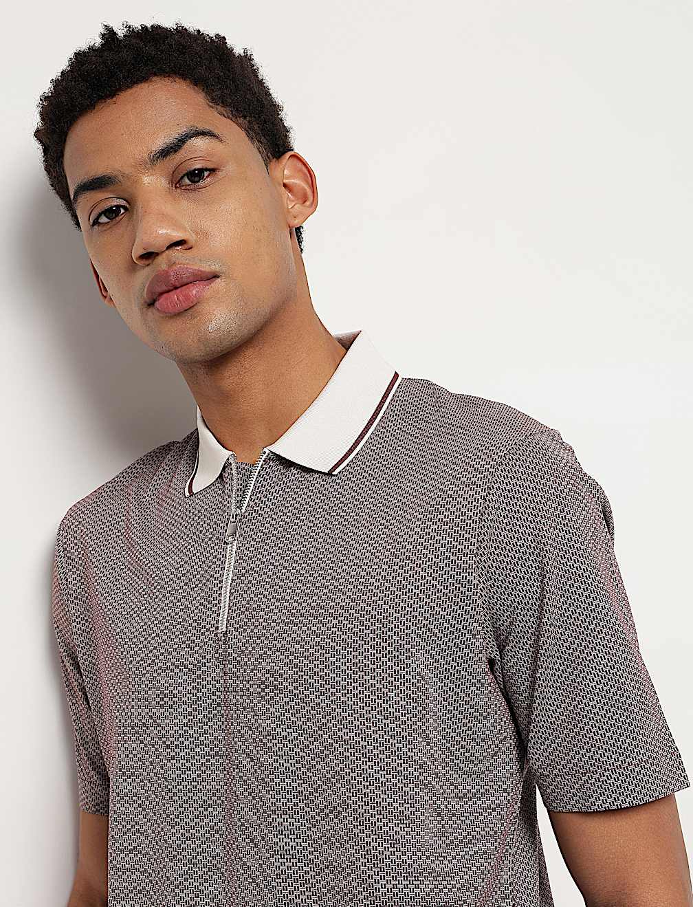 Pure Cotton Geometric Polo Neck T-Shirt