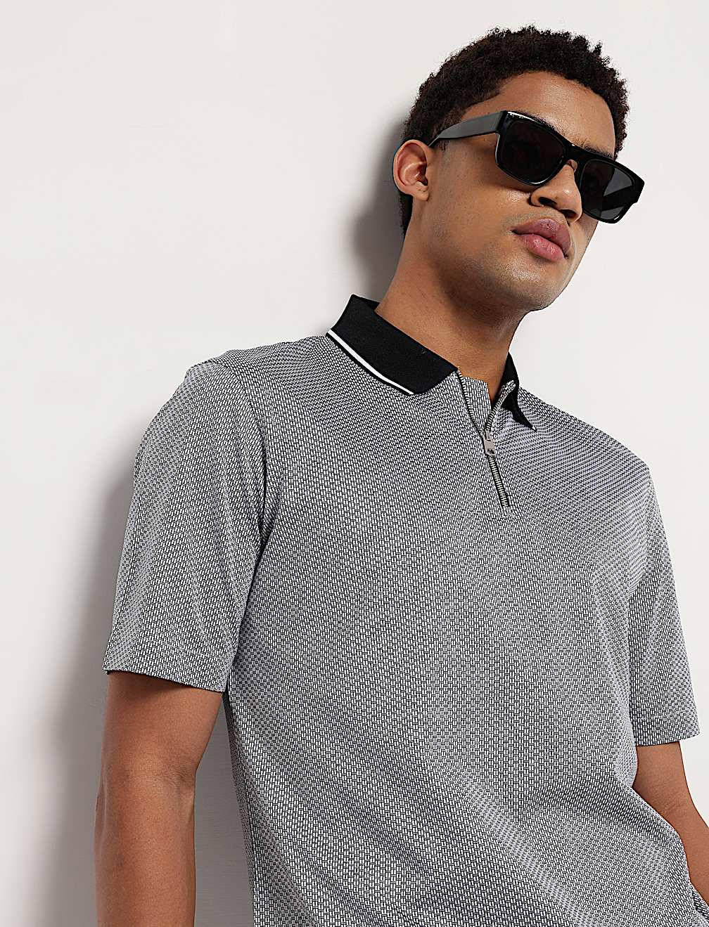 Pure Cotton Geometric Polo Neck T-Shirt