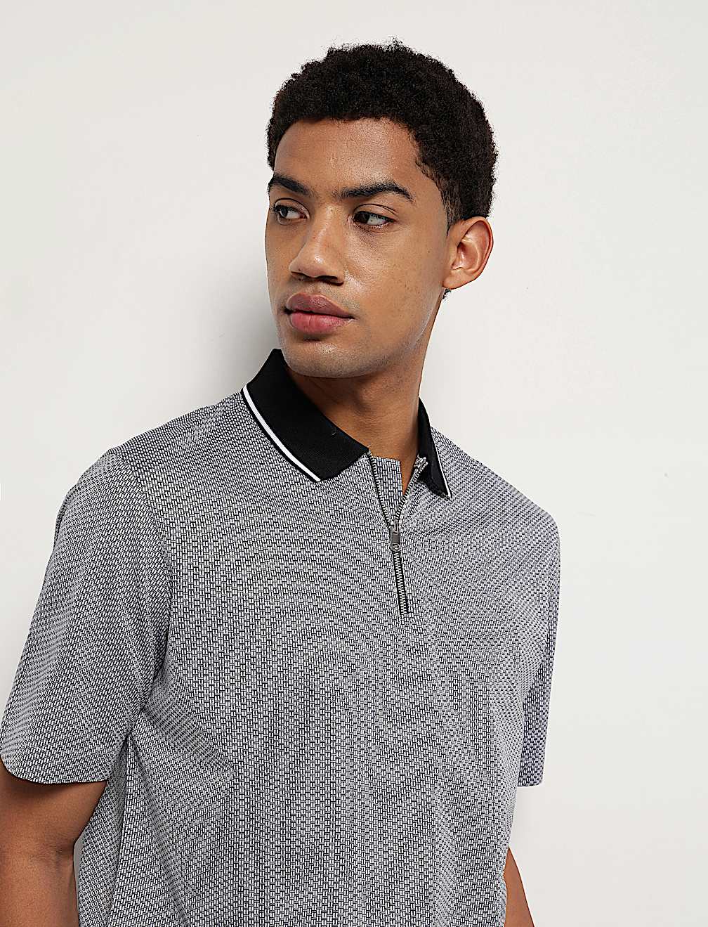 Pure Cotton Geometric Polo Neck T-Shirt