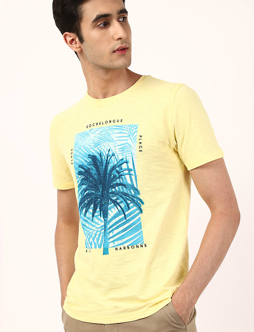Cotton Slub Tee with Palm Tree Print