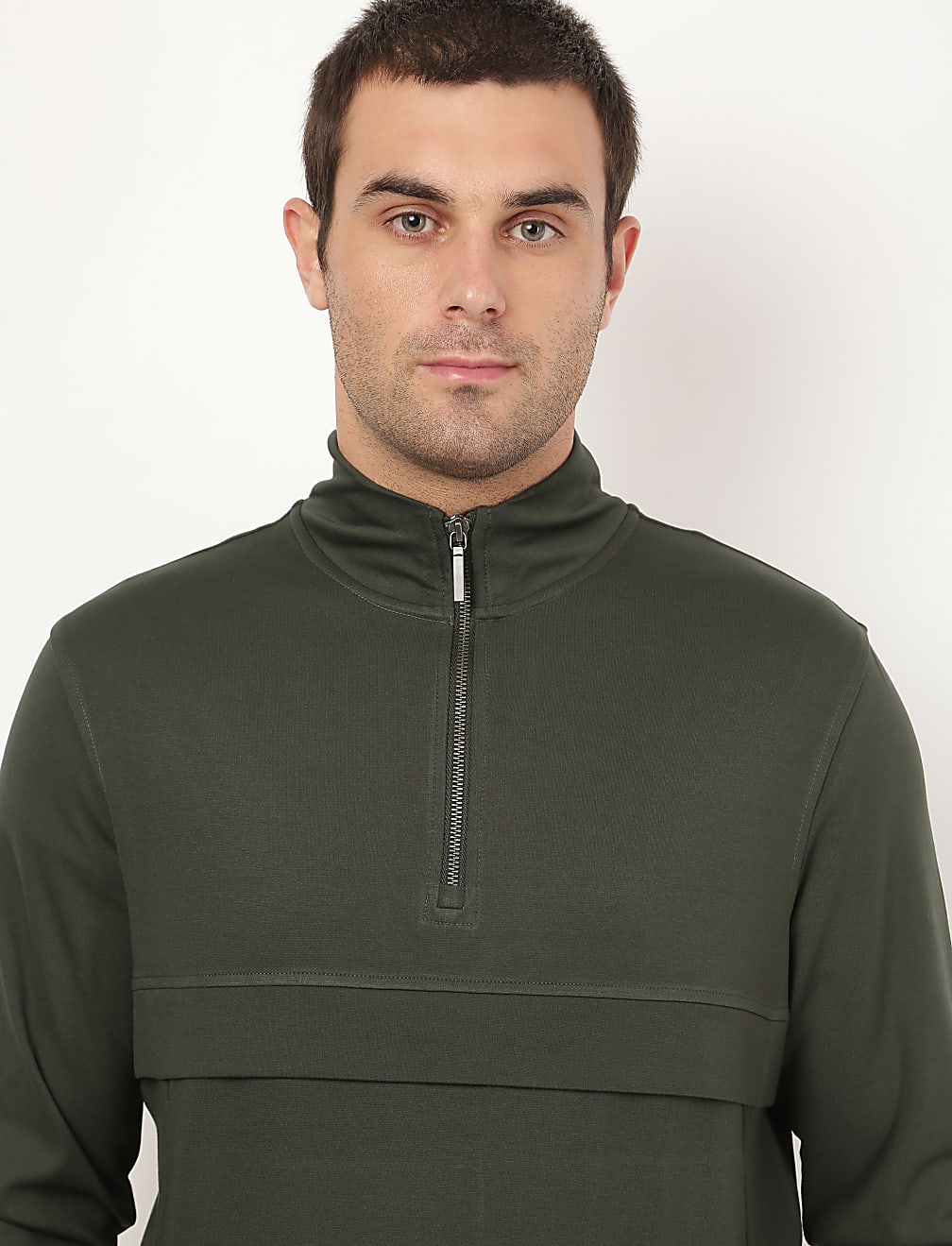 Viscose Mix Plain Stand Collar Sweatshirt